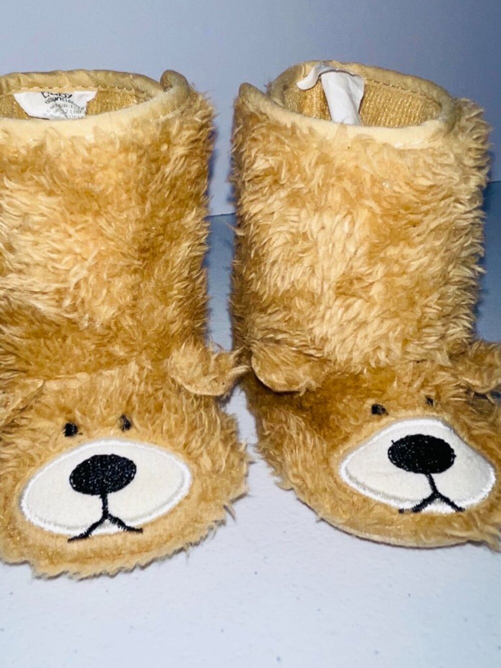 Baby Essentials Tall Boots Infants 0 - 6 Months Tan Bears Furry Hook and Loop